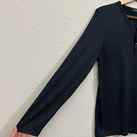 THEORY Snap Henley T-Shirt Charcoal Grey LS Tee Jersey Comfort Stretch - Picture 6 of 10